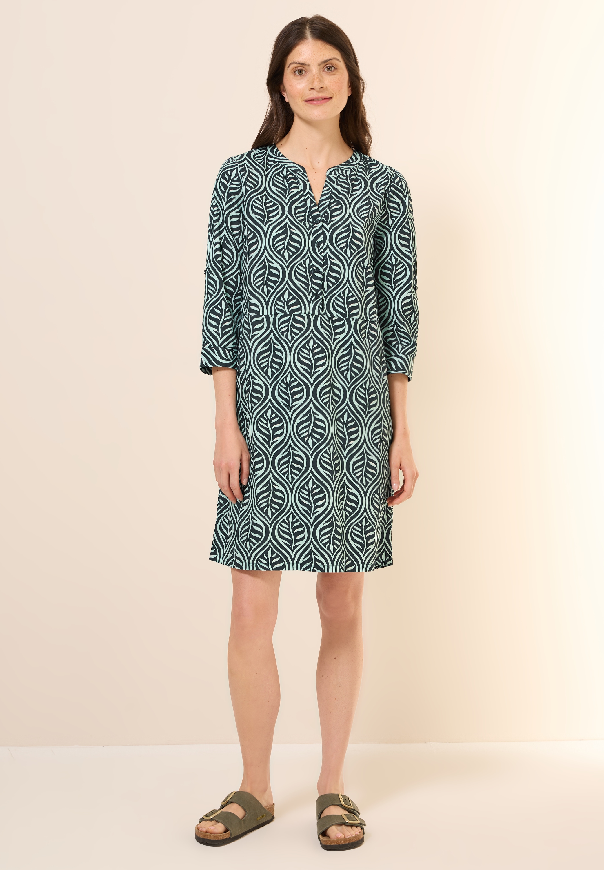 Tunikakleid CECIL, Damen, Gr. XS (36), US-Größen, grün (slate khaki), Web, 100% Baumwolle, gemustert, comfort fit kniefrei, Rundhals, Bündchen, Kleider, aus 100% Baumwolle