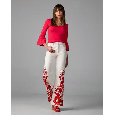 Boston Proper - City Chic Red - Malibu High Rise Print Wide Leg Jean - 10