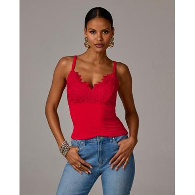 Boston Proper - True Red - Lace Trim Cami Top - Small