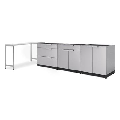 Newage Products Outdoor Kitchen Cabinets Stainless Steel 5-Piece Set With Prep Table, None