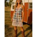 Abito Boho da Donna Abito Western Abito Vintage Mini Abito A Line Abito Slip Abito Off The Shoulder Abito Casual Boho Outdoor Uscita Spiaggia Fit Regolare Grafica Florale Senza Maniche Collo a U Nero