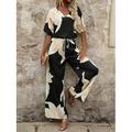 Da donna Taglia EU / US2 Pieces SetsModa Set di Pantaloni Mezza Manica Manica a Lanterna Scollo a V Grafico Stampato Casuale Nero Giallo Rosso Primavera Estate Vestibilità comoda