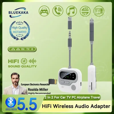 2 In 2 Multipoint Bluetooth 5.5 Audio Receiver Transmitter 3.5mm AUX TF Card Wireless Adapter With
