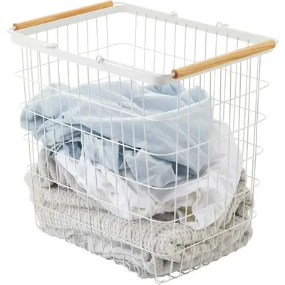 Home Tosca Laundry Basket, Laundry Basket with Wooden Handles - Large, 15" - Steel + Wood - 8.7