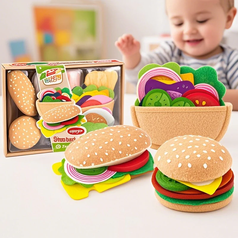 28 pièces feutre tissu nourriture jouet Simulation feutre nourriture Hamburger tissu Hot Dog ensemble bricolage semblant jouer enfants cuisine jeu de rôle jouets cadeau