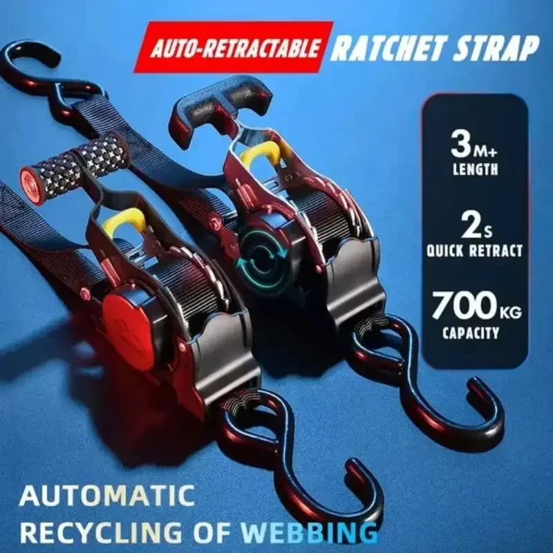 Cinghie automatiche per nastro di carico Cinture retrattili per motocicli Cinghia a cricchetto per carico Cinghia per bagagli Cintura tenditore a cricchetto per auto
