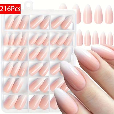 TEMU 216pcs Of Press-on Medium-sized Apricot Nails, Square Fake Nails With A Glossy Finish, Featuring A Simple Natural Pink To White Gradient In Acrylic, Suitable For Women And Girls. Image