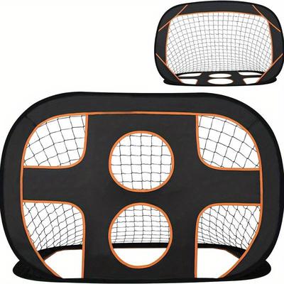 TEMU 1pc Uisebrt Pop-up Soccer Goal With Wall, Foldable And Portable Football Net For Indoor And Outdoor Play, Durable Polyester Material, Includes Carrying Bag, Uncharged - Black (121x80 Cm) Image