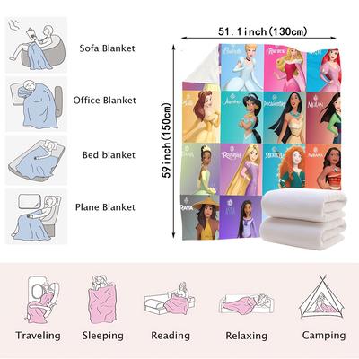 TEMU -themed Flannel Blanket - Cozy, Soft, And Inspirational Throw With Cinderella, Aurora, For , And More - All , Travel, Or Home Decor, | Vibrant Character Design | Texture, Princess Image