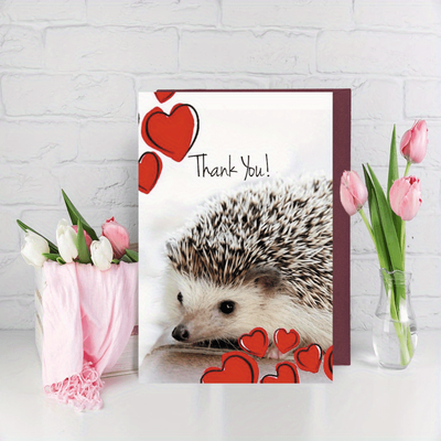 TEMU 1pc Cute Hedgehog Thank You Greeting Card For Family And , Suitable For Any Occasion Image
