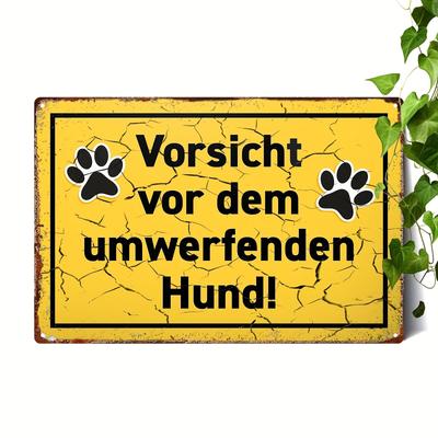 TEMU 1pc Funny Dog Warning Sign - Retro Metal Wall Art With Humorous German Quote, 8x12 Inch, Paw , Home Decor, Party Gifts, Indoor/outdoor Use, Home Decor Sign | Design | Cracked Texture Image