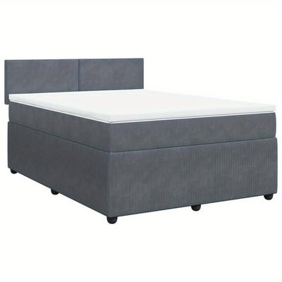 TEMU Box Spring Bed With Mattress Dark Grey 140x200 Cm Velvet Bed Bed Frame Easy Assembly Storage Space Image