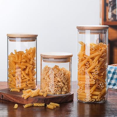 TEMU 3 Size Storage Jars Glass With Bamboo Lid 5pcs Set Sealed Bamboo Cover With Silicone Strip And Transparent Glass Suitable For Outdoor Places Such , Bedroom, Etc Image