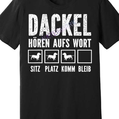 TEMU Dachshund Listen To Word Men's Funny Graphic T-shirt - 100% Cotton 180gsm Casual Short Sleeve Tee With Humorous German Text & Dachshund Illustrations, Machine Washable Black Shirt For Dog Lovers Image