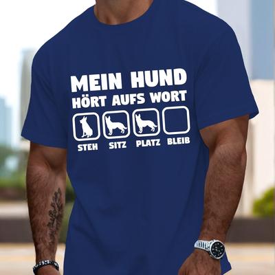"TEMU Men's Funny German Quote T-shirt - "mein Hund" Graphic Short Sleeve Summer Top, Beige Casual Tee With Humorous Dog Illustrations, Machine Washable" Image