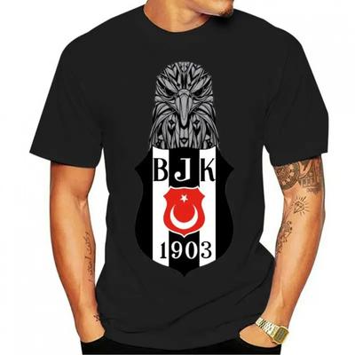 TEMU Besiktas Men's Vintage Graphic T-shirt - Black Geometric Print Loose Fit Short Sleeve Tee, Big & Tall Sizes, Machine Washable Summer Casual Shirt, Breathable Apparel | Retro | Comfortable Wear Image