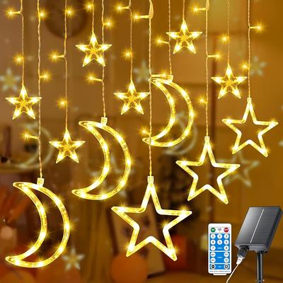 TEMU 0 Electricity All Year Round Moon Fairy Lights Outdoor Moon Star Curtain Lights With 8 Timer Remote Control, Usb Rechargeable Warm White Hanging Decoration For Patio Camping Curtain Aisle Gazebo Image