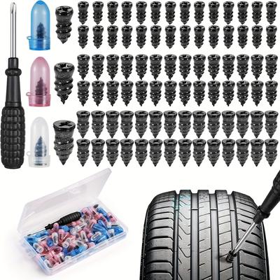 TEMU 85pcs Tyre Repair Kit Rubber Nails With Screwdriver, Car Puncture Repair Kit, Car Tyre Puncture Repair Kit, Tyre Puncture Repair Kit For Auto Car Motorcycle Image