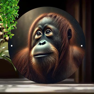 "TEMU Orangutan Face Round Aluminum Sign - 7.8" Metal Wall Art, Gorilla Decor For Home, Office, Cafe, Bar, Indoor & Outdoor , Garden Wall Accent||vibrant , 2d, Room Decor" Image