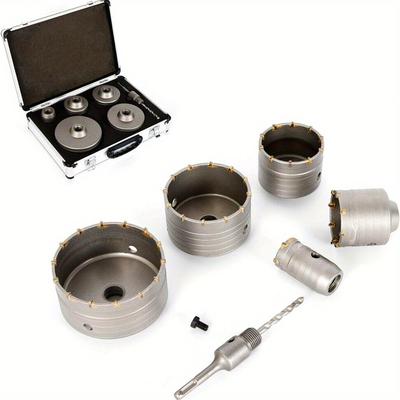TEMU 6pcs Set Of Concrete Drill Bits, With Hollow Drill Bits Of Diameters 40, 68, 80, 100, And 120 Mm, Including An Sds-plus Aluminum Case. Fast Delivery. Image