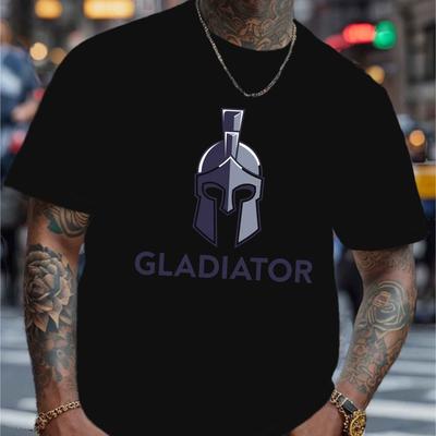 TEMU Spartan Helmet Gladiator Print Tee Shirt, Tees For Men, Casual Short Sleeve T-shirt For Summer Image