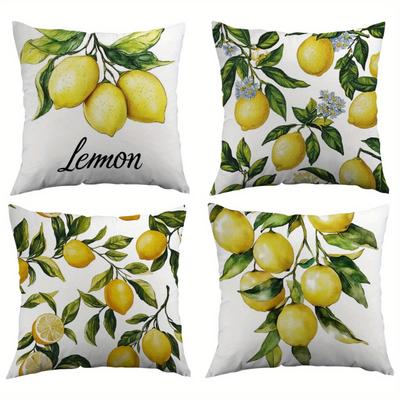 TEMU 4pcs, Spring Lemon Print Pillow Cover Set - Vibrant Yellow For Home Decor, Couch, And Beddingzipper Closure Suitable For Home Decoration Image
