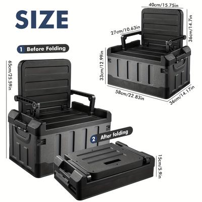TEMU 1pc Premium Foldable Multi-compartment Car Trunk Organizer - Heavy-duty Plastic With Ergonomic Handle, Spacious Storage For Suv, Trunk - Accessories For Organized Travel, Trunk Storage Organizer Image