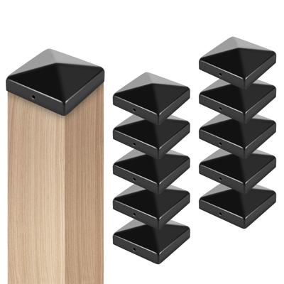 TEMU 10 Post Caps 71x71mm / 91x91mm Metal Fence Posts Galvanized Pyramid Shape Post Cover Fence Post Caps For Wooden Posts Post Caps For Fence Posts With Screws Black/silver Image