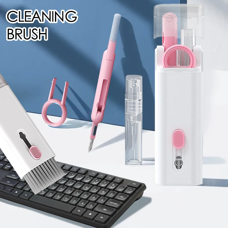 7-in-1-Reinigungsset, Tastaturreiniger, Bürste, Kopfhörer, Staubentfernung, Stift, Bildschirmreinigung, Sprühflasche, Tastenkappen-Abzieher, Reinigungswerkzeuge Image
