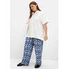 Stoffhose SHEEGO "Große Größen", Damen, Gr. 48, Normalgrößen, weiß (ecru gemustert), Obermaterial: 88% Viskose, 12% Polyamid, gemustert, casual, comfort fit lang, Hosen, mit Teilgummibund