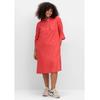 Blusenkleid SHEEGO "Große Größen", Damen, Gr. 54, Normalgrößen, rot (hummer), Obermaterial: 55% Leinen, 45% Viskose, unifarben, casual, figurumspielend kniebedeckend, ohne Ausschnitt, 3/4-Ärmel, Kleider, aus Leinen-Viskose-Mix