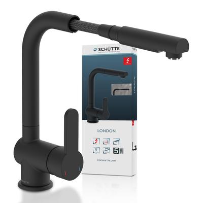 Spültischarmatur SCHÜTTE "LONDON", schwarz (schwarz matt), B:5,5cm H:30cm T:24cm, Messing, Armaturen, energiesparende Cold-Start-Funkt., 360 schwenkbar, herausziehbar Image