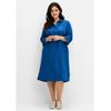 Blusenkleid SHEEGO "Große Größen", Damen, Gr. 44, Normalgrößen, blau (blaubeere), Obermaterial: 55% Leinen, 45% Viskose, unifarben, casual, figurumspielend kniebedeckend, ohne Ausschnitt, 3/4-Ärmel, Kleider, aus Leinen-Viskose-Mix