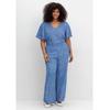 Jumpsuit SHEEGO BY JOE BROWNS "Große Größen", Damen, Gr. 48, Normalgrößen, blau (blau gemustert), Obermaterial: 100% Viskose (LENZING ECOVERO), gemustert, feminin, figurumspielend lang, V-Ausschnitt, Kurzarm, Overalls, mit Blümchenprint, aus Viskose