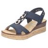 Keilsandalette RIEKER, Damen, Gr. 42, blau (nachtblau), Nubuklederimitat, kontrastfarbene Details, feminin, Schuhe, Sommerschuh, Sandale, Plateausandale mit Gummizug für guten Sitz