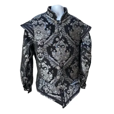 Neue Männer mittelalter liche Renaissance Tudor König Prinz Pirat schwarz und silber Jersey Jacke Image