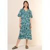 Midikleid CECIL, Damen, Gr. XL (44), US-Größen, grün (grün lagoon), Stoff, 55% Leinen, 45% Viskose, gemustert, casual, comfort fit wadenlang, V-Ausschnitt, Kurzarm Bündchen, Kleider, mit allover Print
