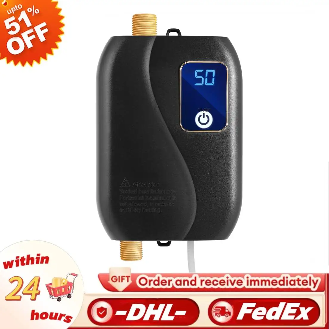 Sofortiger kleiner Warmwasserbereiter mit LCD-Display, 3500 W, Küchenwarmwasserbereiter, Wandmontage, einstellbare Temperatur, schnelles Aufheizen für Zuhause Image