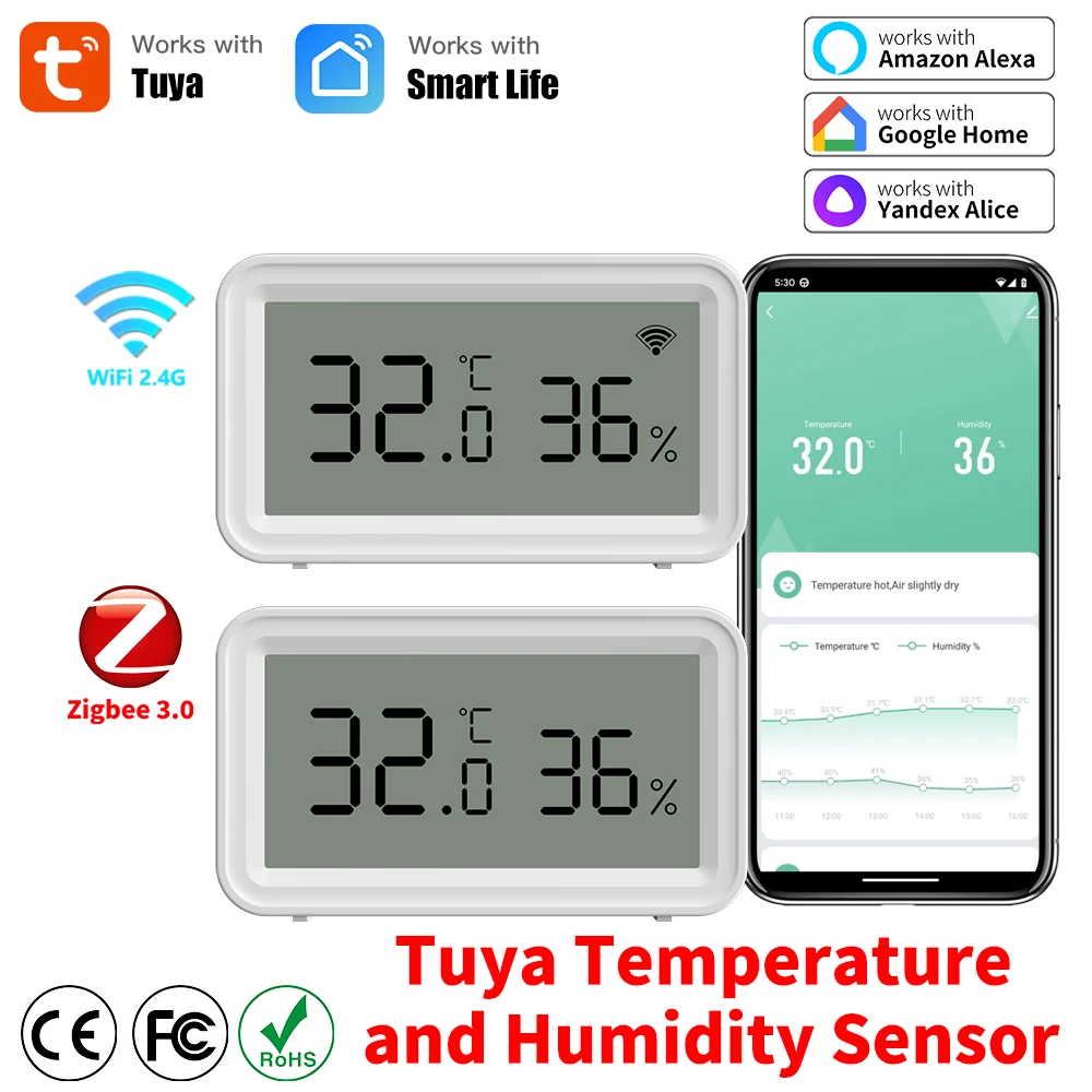 Tuya Zigbee/WiFi Temperatur Feuchtigkeit Sensor Smart Thermometer Hygrometer Home Monitoring APP Sprachsteuerung Arbeit mit Alexa Image