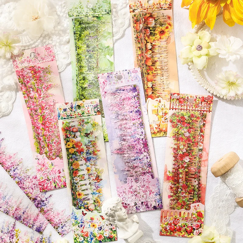 10 Stück lange Streifen Pflanze Blumen Aufkleber Pack Kreativität selbstklebend Diy Tagebuch Album Scrapbooking Material Planer Bastelbedarf Image