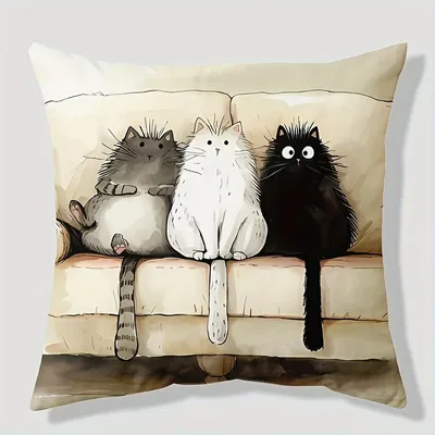 Moderne Cartoon-Katzen-Druck-Leinen, gewebtes Polyester, Reißverschluss, maschinenwaschbar, für Image