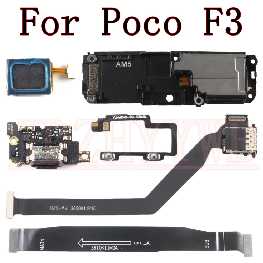 USB Lade Port Bord Für Xiaomi Poco F3 M2012K11AG Unten Hörer Lautsprecher Power Volumen SIM Reader Motherboard Flex Kabel Image