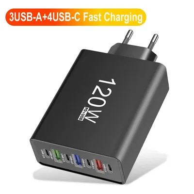 Insgesamt 120 W Multi Ports USB Ladegerät Typ C Schnelle Lade Telefon Lade Adapter Für iPhone Image