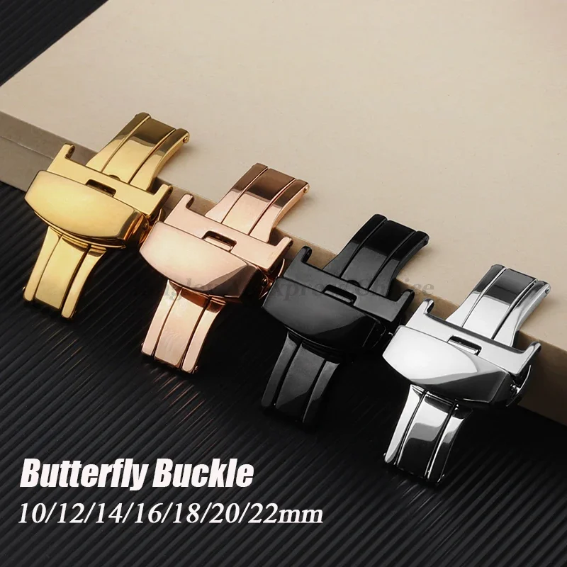 Edelstahl-Schmetterlings-Faltschließe, Fischschuppenmuster, verdicktes Uhrenarmband, Ersatzverschluss 10/12/14 mm/16 mm/18 mm/20 mm 22 mm Image