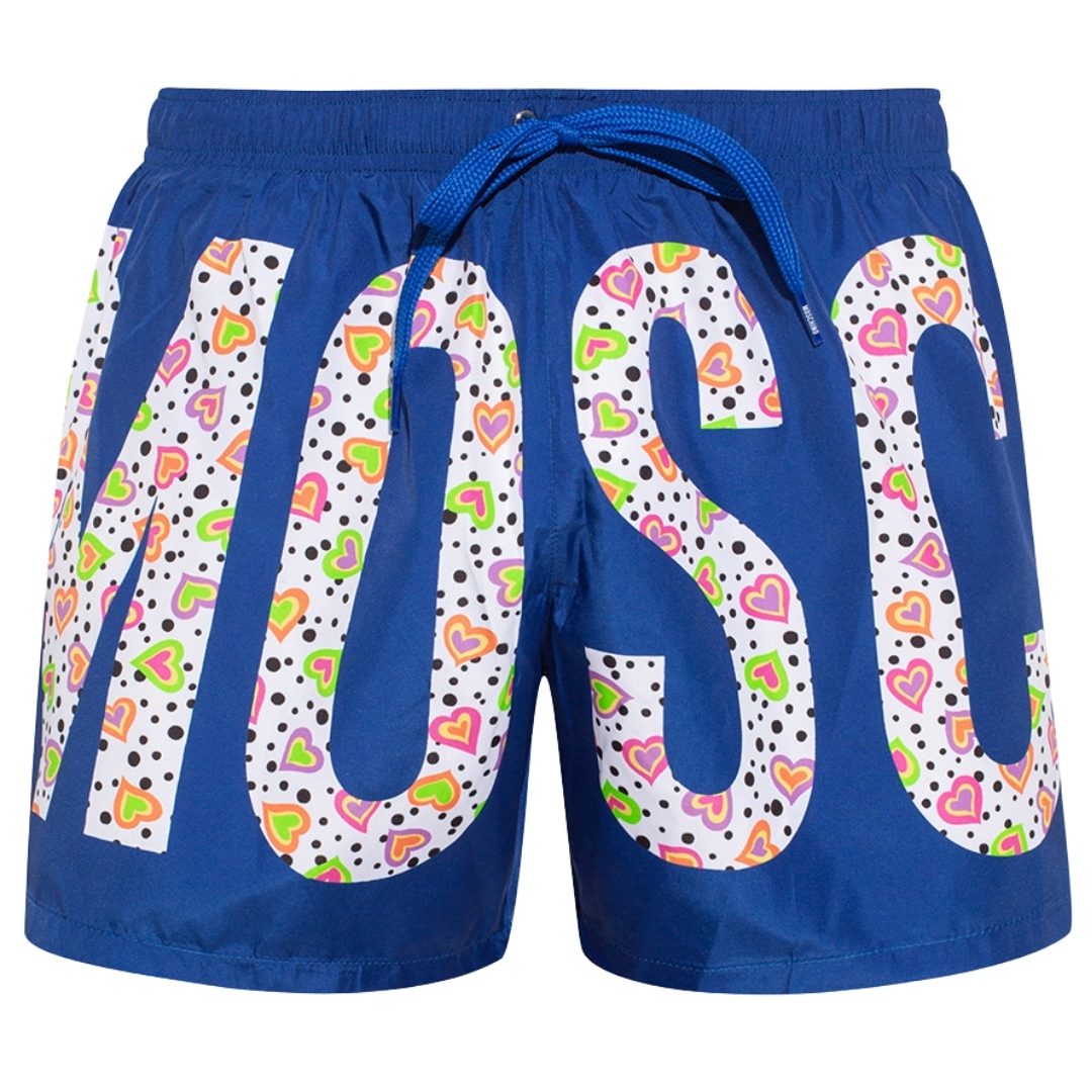 Kurze Badeshorts von Moschino mit Blumendruck und Logo in leuchtendem Blau Image