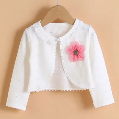 Summer Girls Shawl Jacket Thin Long Sleeve Kids Cardigan Outerwear White