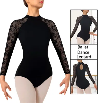 Women's Durable Floral Lace Splicing Tops Ballet Dance Leotard for Adult Gymnastics Dance with Soft