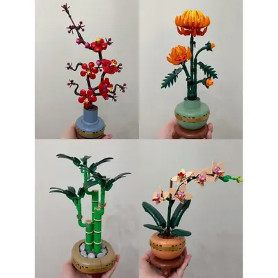 Furniture ornaments plum blossom chrysanthemum Fugui bamboo building block model plant model