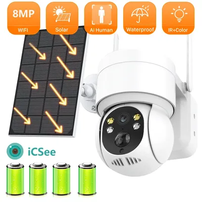 8MP WiFi PTZ Camera Outdoor Wireless Solar IP Camera 4MP Built-in Battery Video Surveillance Camera