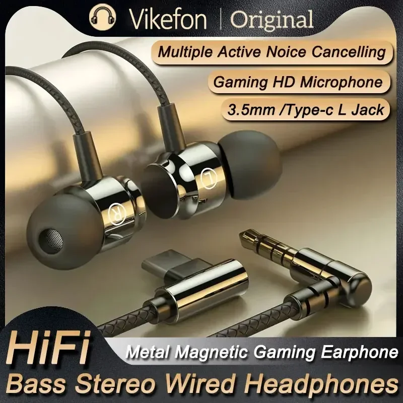 NUOVO Gioco cablato magnetico Cuffia L Jack HIIF Bass Stereo Musica Auricolare 3.5mm AUX Tipo-c Auricolare per telefoni cellulari e computer